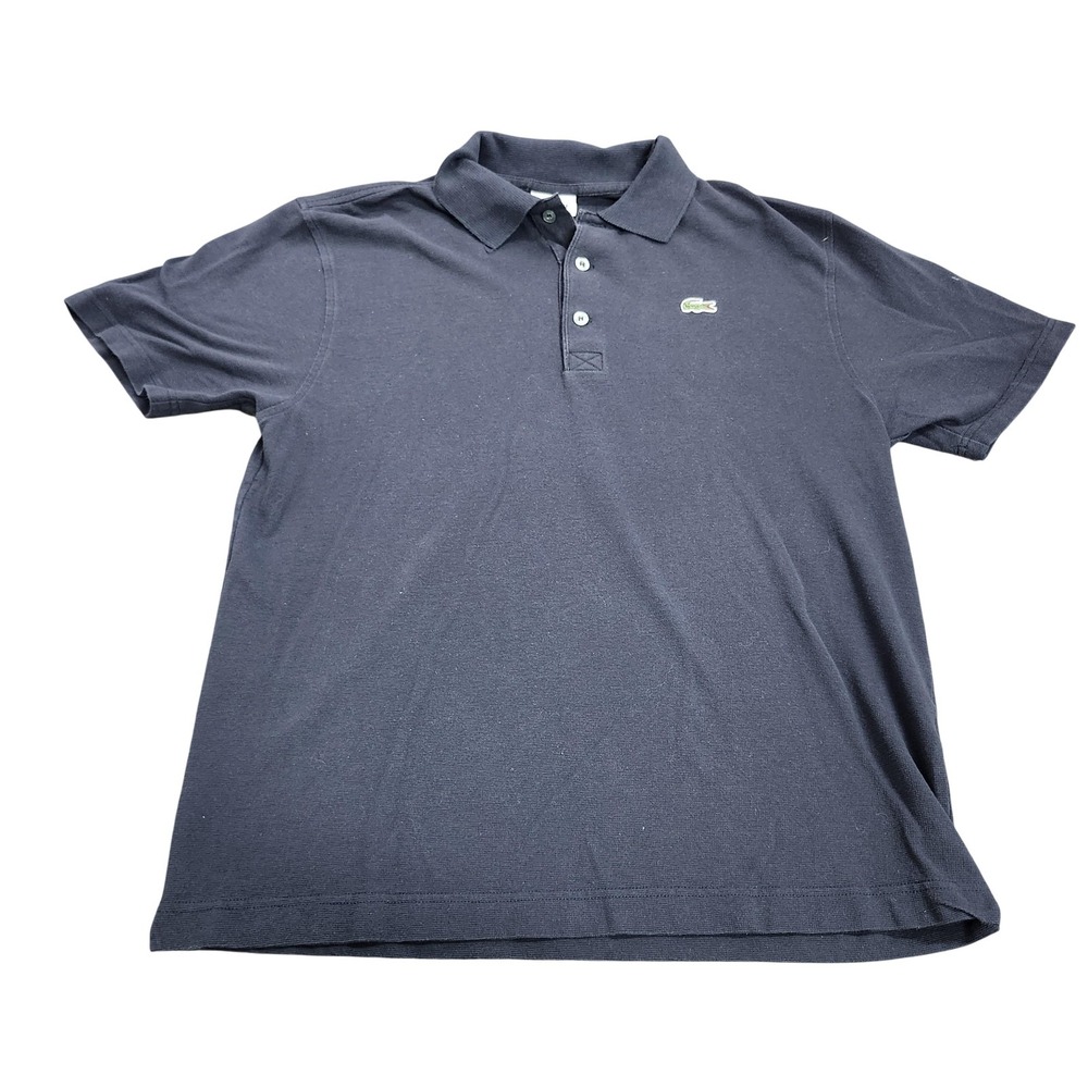 Lacoste Sport Polo Shirt Mens L Blue Solid Croc Logo Knit Short Sleeve Casual